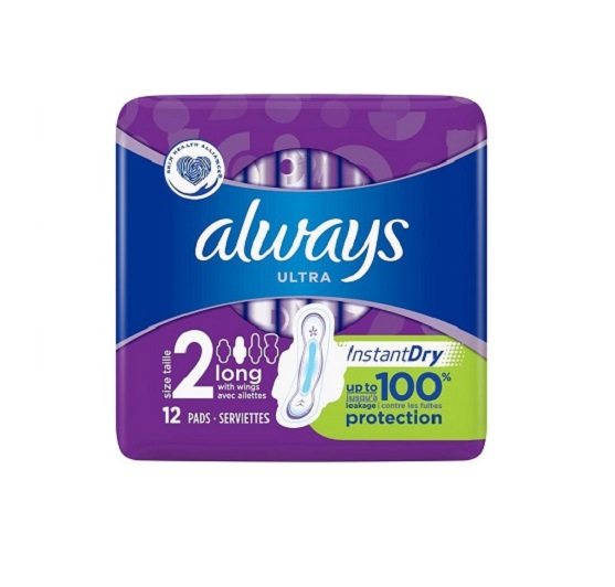 Always Ultra Sanitary Long Pads With Wings 12's