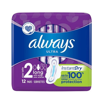Always Ultra Sanitary Long Pads W Wings 12's Half Box