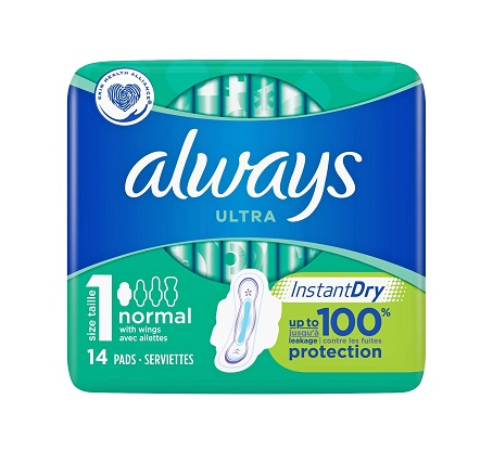 ALW022.jpg Always Ultra Day Sanitary Normal Pads W Wings 14's Half Box