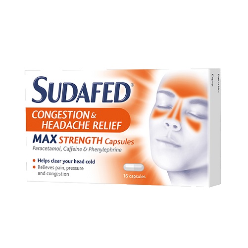 Sudafed Headache & Congestion Max Caps 16's