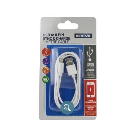 Status 8 Pin Sync & Charge Cable White 1pk - Iphone